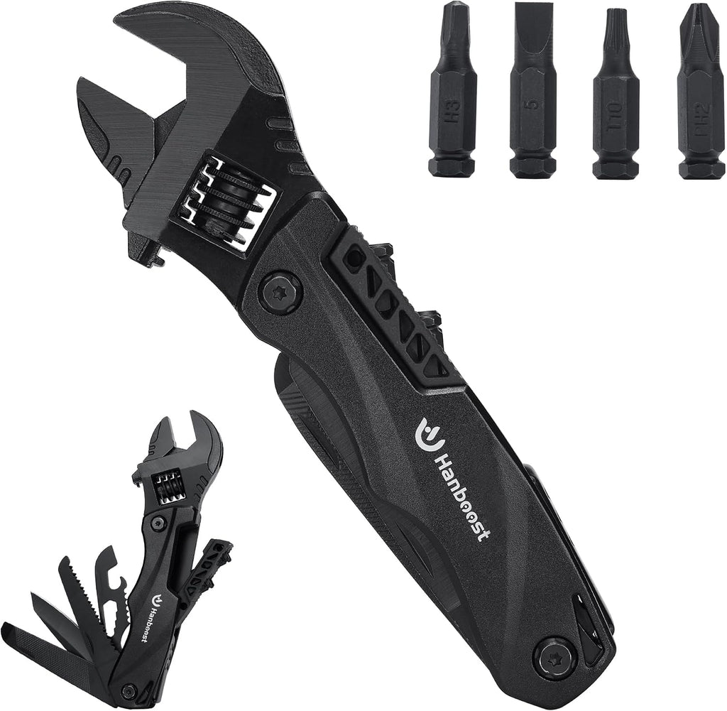 Hanboost Multitool Wrench Wide Jaw Opening Cmaping Gear, Gift for Him and Her, 12 in 1 Multi Purpose Pocket Size EDC Gadget With Screwdriver Cutting Saw Bottle Opener for Maintenance, Camping and DIY