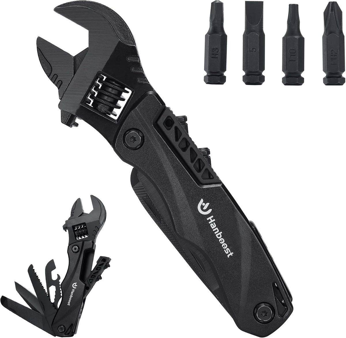 Hanboost Multitool Wrench Wide Jaw Opening Cmaping Gear, Gift for Him and Her, 12 in 1 Multi Purpose Pocket Size EDC Gadget With Screwdriver Cutting Saw Bottle Opener for Maintenance, Camping and DIY