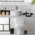XLHOMO Black Bathroom Set - 9 Piece Accessory Set with Trash Can
