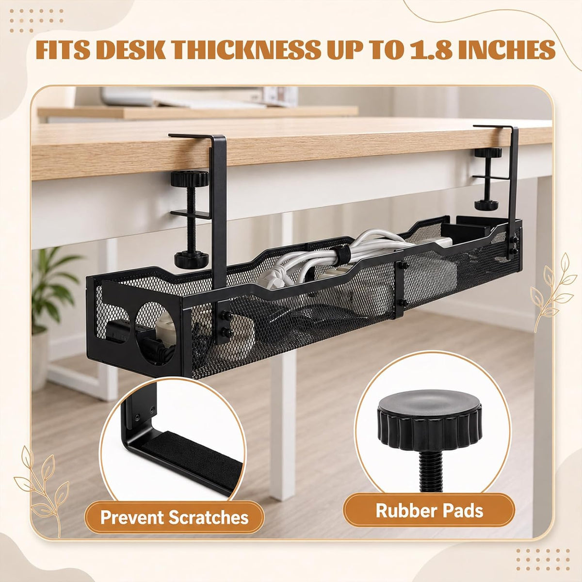 98 Pcs Under Desk Cable Management, 25" No Drill Cable Management