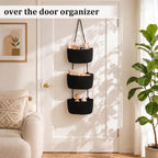 Over the Door Hanging Storage Basket, 3 Tier Wall Organizer Black