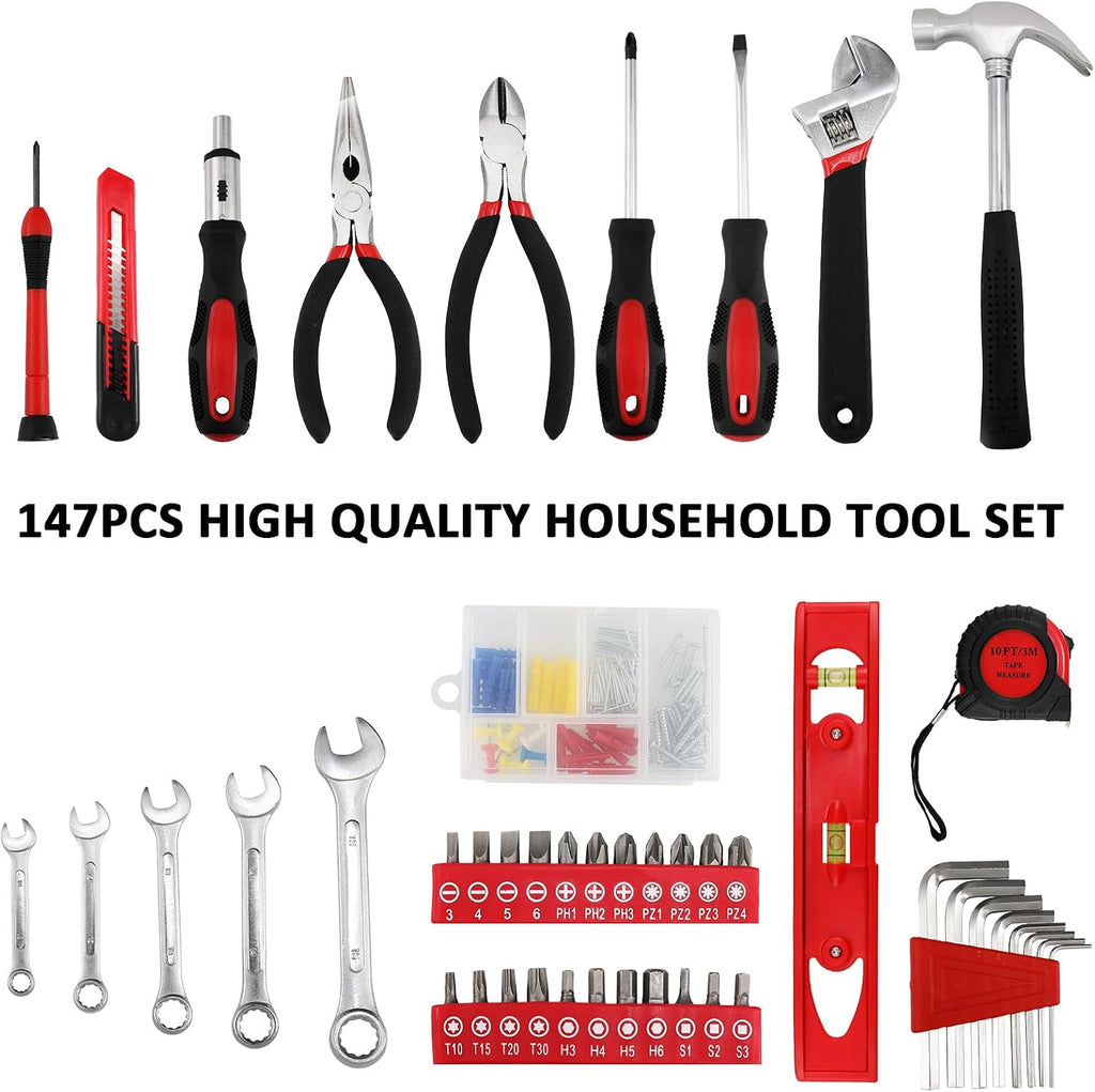 TLGREEN 147-Piece Small Tool Kit with Storage Case, Red