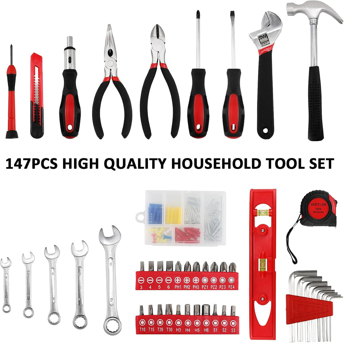 TLGREEN 147-Piece Small Tool Kit with Storage Case, Red