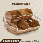 Acacia Wood Pantry Storage Bins, Stackable Storage Baskets Potato and Onion Storage Bins, Pantry Organizer Wooden Baskets Organization and Storage, Set 3 Pieces