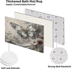 DDQQ 4Pcs Shower Curtain Sets, Gray Butterfly Bathroom Curtains Shower Set, Bathroom Decor Sets, Shower Curtain for Bathroom with Rugs, Toilet Lid Cover, Bath Mat and 12 Hooks, 71 x 71 Inches