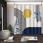 Bathroom Sets with Shower Curtain and Rugs, Boho Geometric Set of 4