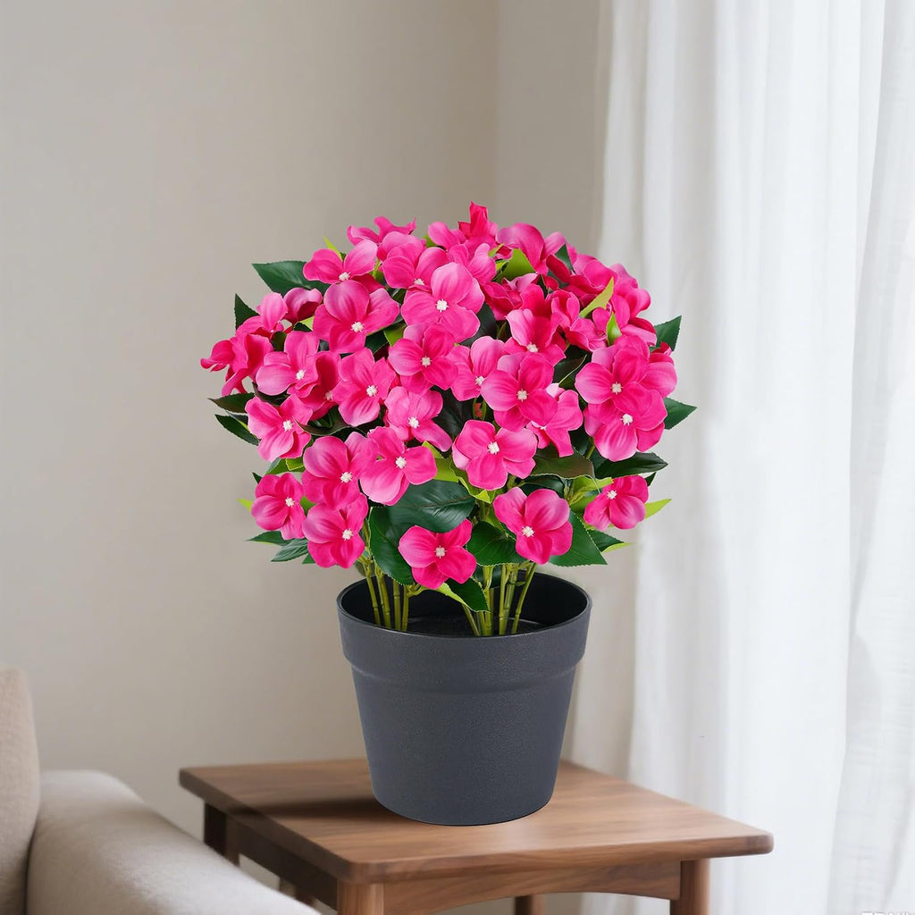 Artificial Impatiens Flowers in Pot for Outdoor 14 Inch Fake Plants