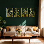 Black Metal Botanical Wall Art, Boho Farmhouse Flower Bathroom Wall Decor