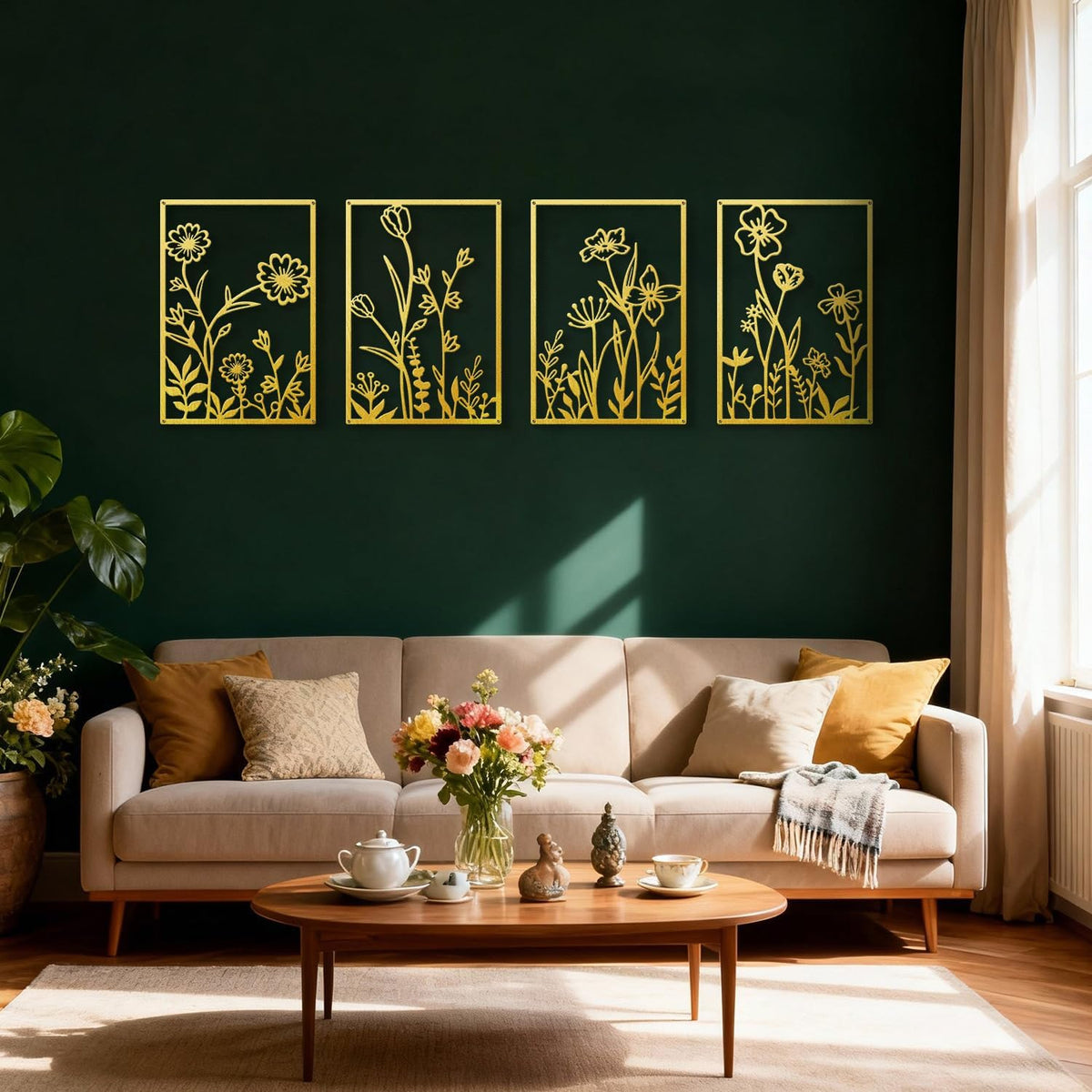 Black Metal Botanical Wall Art, Boho Farmhouse Flower Bathroom Wall Decor