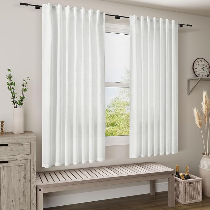 Nanspring White Linen Curtains for Living Room 2 Panels Set Neutral Modern - Image 7