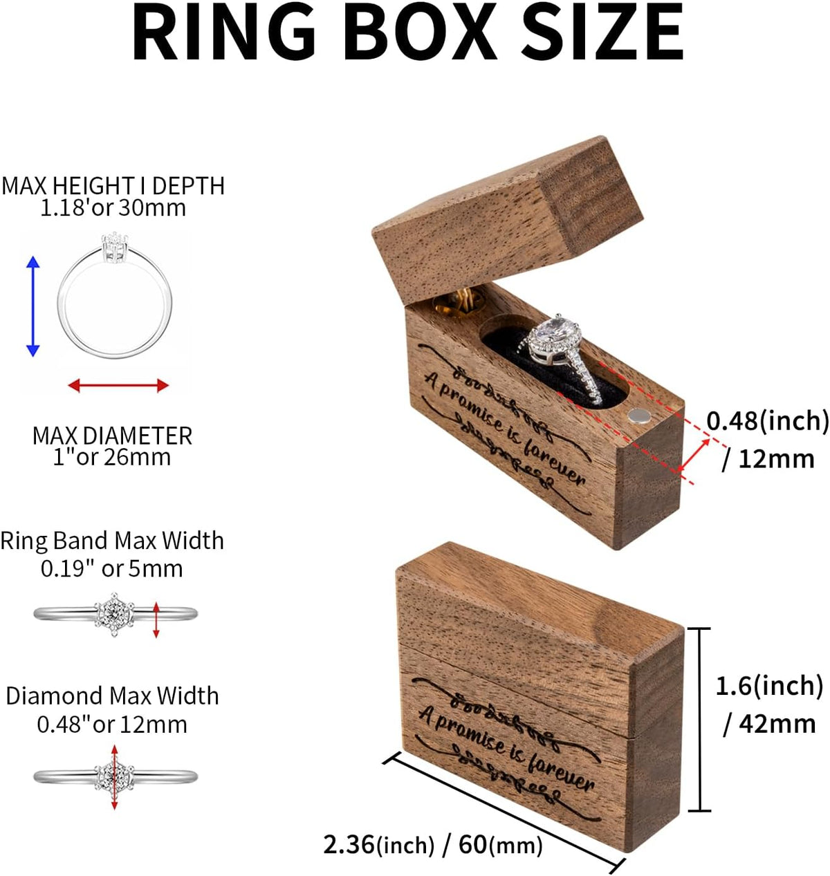 Wooden Engagement Ring Box Small Slim Proposal Wedding Ring Case
