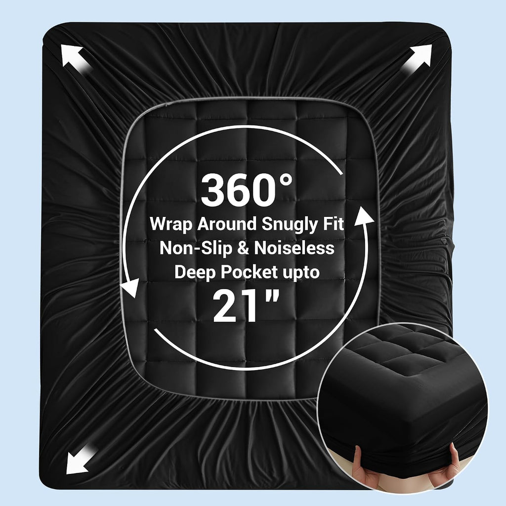Breathable and Comfortable Mattress pad for Back Pain Relief. Features a 360° Full Enclosure Design to Prevent Slipping and Shifting（Black,Twin 38"x75"）
