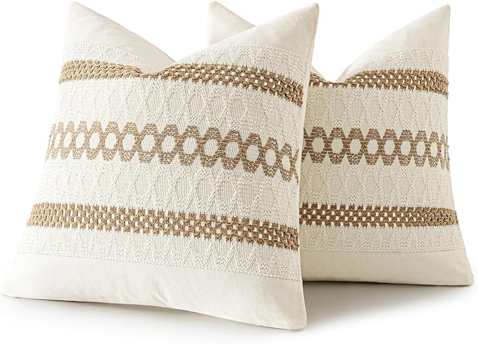 MIULEE Set of 2 Neutral Boho Decorative Pillow Covers 16x16 Inch Farmhouse - Image 8