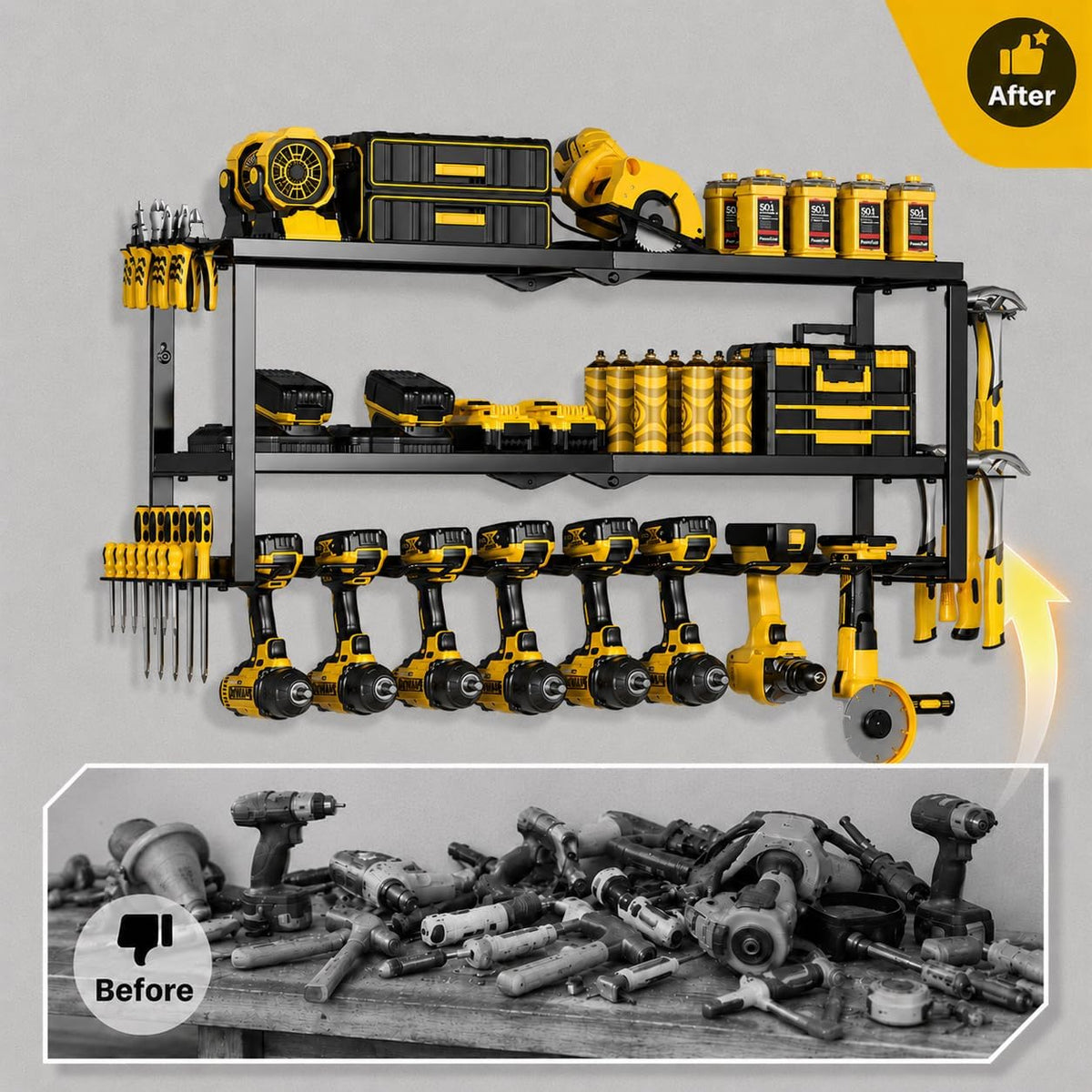 Heavy Duty Power Tool Organizer Wall Mount, Drill Holder Storage Rack Shelf