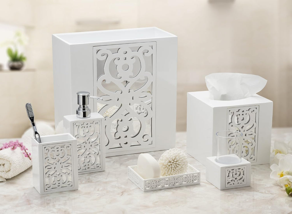 Creative Scents Mirror Janette White 6 Piece Bathroom Accessories Set