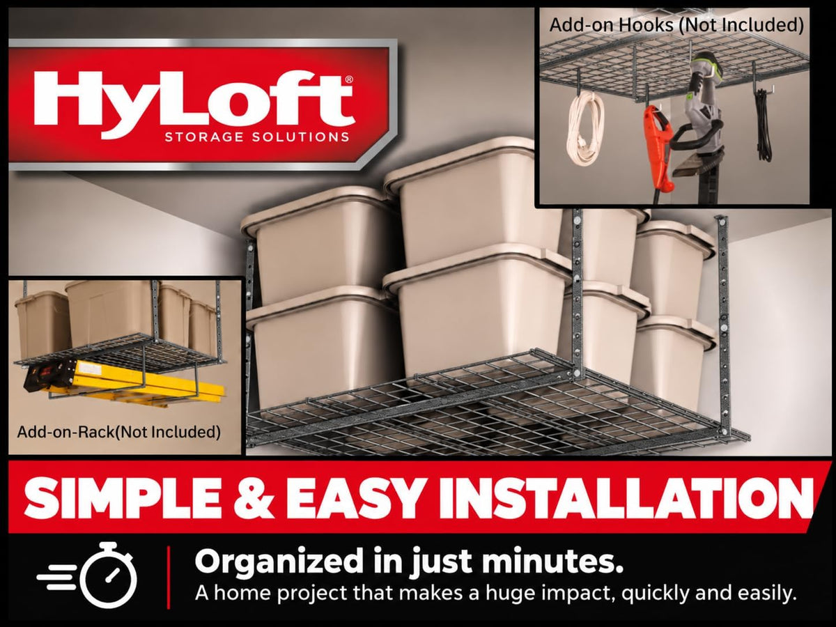 Hyloft Overhead Steel Garage Storage System, Ceiling Rack, 45-Inch x 45-Inch, 00625, Hammertone