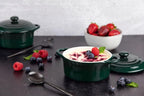 Kook Mini Cocotte, Lids, Handles, Dutch Oven, Set of 4, 12 oz, Forest Green