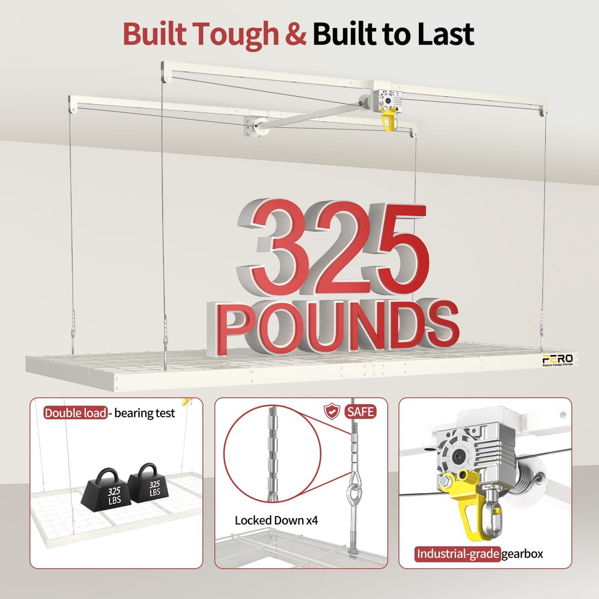 Garage Ceiling Storage Racks – 4x8 FT Overhead Garage Storage Rack with Safety Lock, Heavy-Duty Ceiling Mounted Lift System and Storage Organizer, Ideal for Maximizing Overhead Space, 325 lbs Capacity