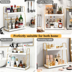 Coffee Bar Organizer for Countertop, Multifunctional Coffee Station Organizer for Accessories Storage, 2 Tier Wooden Shelf for Coffeebar, Countertop, Corner