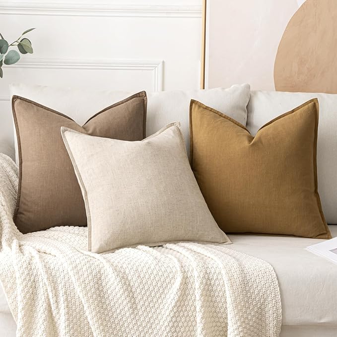 MIULEE Decorative Linen Euro Sham Pillow Covers 26x26 Khaki Boho Farmhouse - Image 4