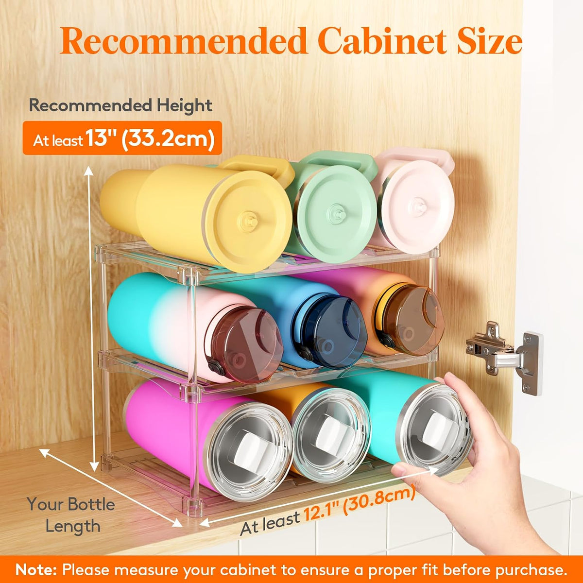 Lifewit Stackable Water Bottle Organizer, Clear Tumbler Holder for Cabinet