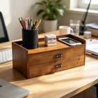 Desk Organizer Drawers Light Brown Vintage Wood Desktop Storage Box