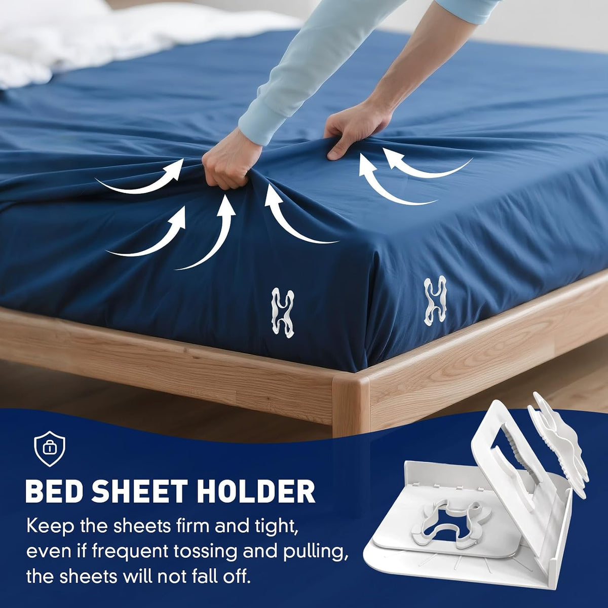 Bed Sheet Holders Lock for Corners - Mattress Sheet Corner Holders Keep Firm Tight in Place Set of 4 (White)