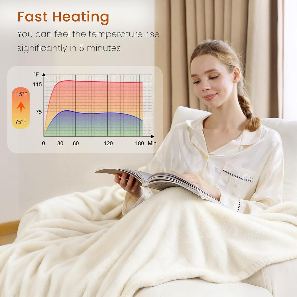 Heated Blanket Electric Throw Blanket with Built-in Button Controller