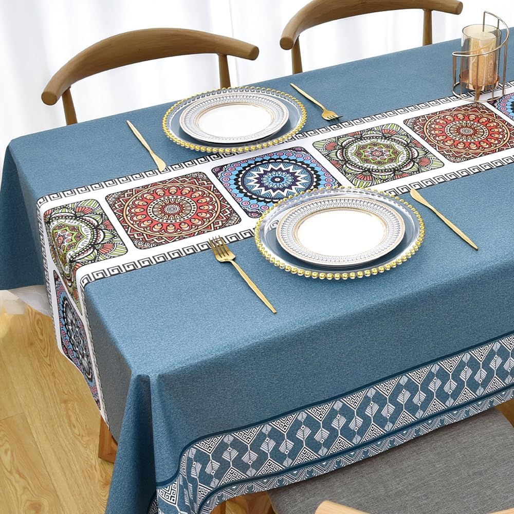 Zobesta Blue Vinyl Tablecloths for Rectangle Tables 55x86 Outdoor PVC