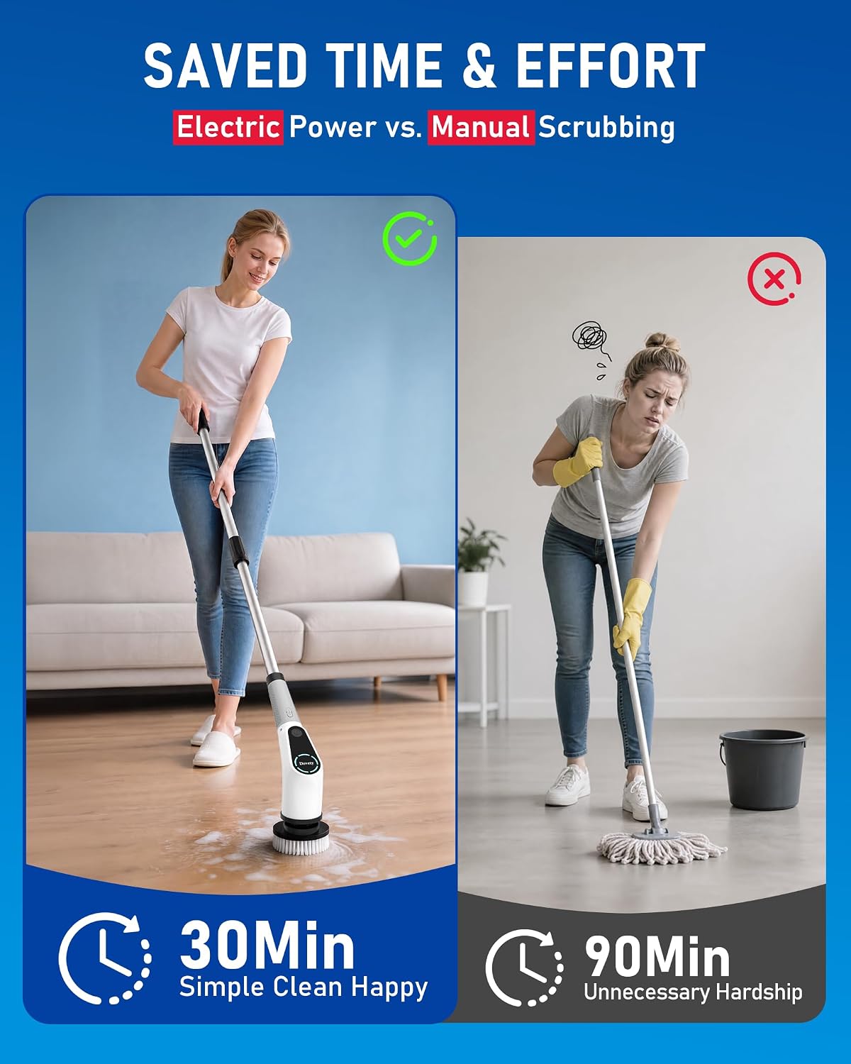 Dovety Electric Spin Scrubber, Extendable Handle, 8 Brush Heads-WH