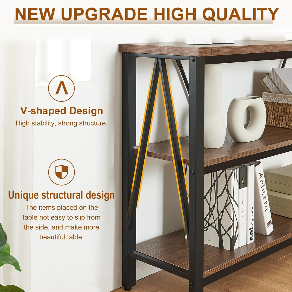 Entryway Console Table, 3 Tier Entry Table with Open Shelves, Brown, 47 IN