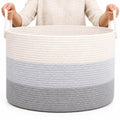 OrganiHaus Large Woven Storage Basket for Blankets and Toys 20" x 13" Inch, Rope Laundry Basket with Handles, Cushions & Pillows Storage Bin, Nursery Hamper, Soft Round Dog Toy Bin - Gray