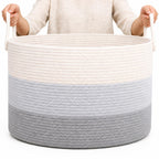 OrganiHaus Large Woven Storage Basket for Blankets and Toys 20" x 13" Inch, Rope Laundry Basket with Handles, Cushions & Pillows Storage Bin, Nursery Hamper, Soft Round Dog Toy Bin - Gray