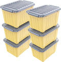 72 Quart Plastic Storage Bin On The Wheels, Stackable and Nestable Storage Boxes with Lids and Secure Latching Buckles, Large Storage Container (Yellow/Purple, 72Quart-6Pack)