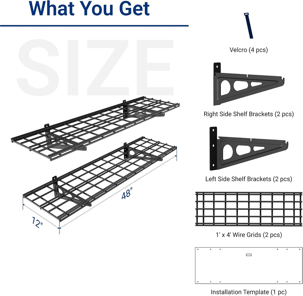 FLEXIMOUNTS 2-Pack 1x4ft 12-inch-by-48-inch Wall Shelf Garage Storage Rack Wall Mounted Floating Shelves, Black, Classic Series