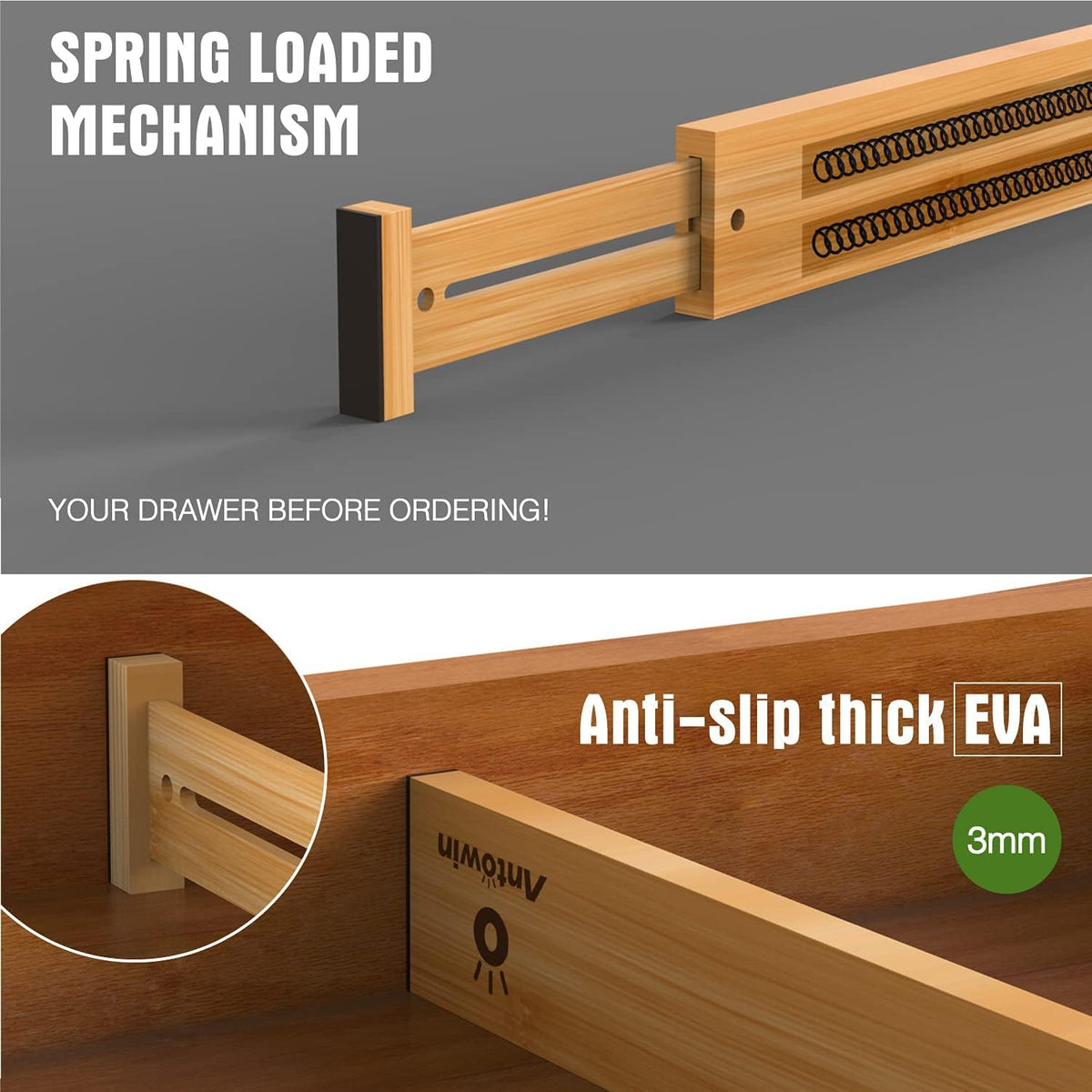 4 Pcs Expandable Bamboo Drawer Dividers, Fits 17.6-21.6" Drawers