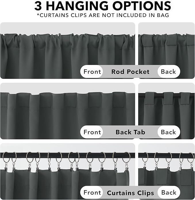 Deconovo Blackout Curtains, Thermal Insulated, W42 x L45 2 Panels, Back Tab - Image 2