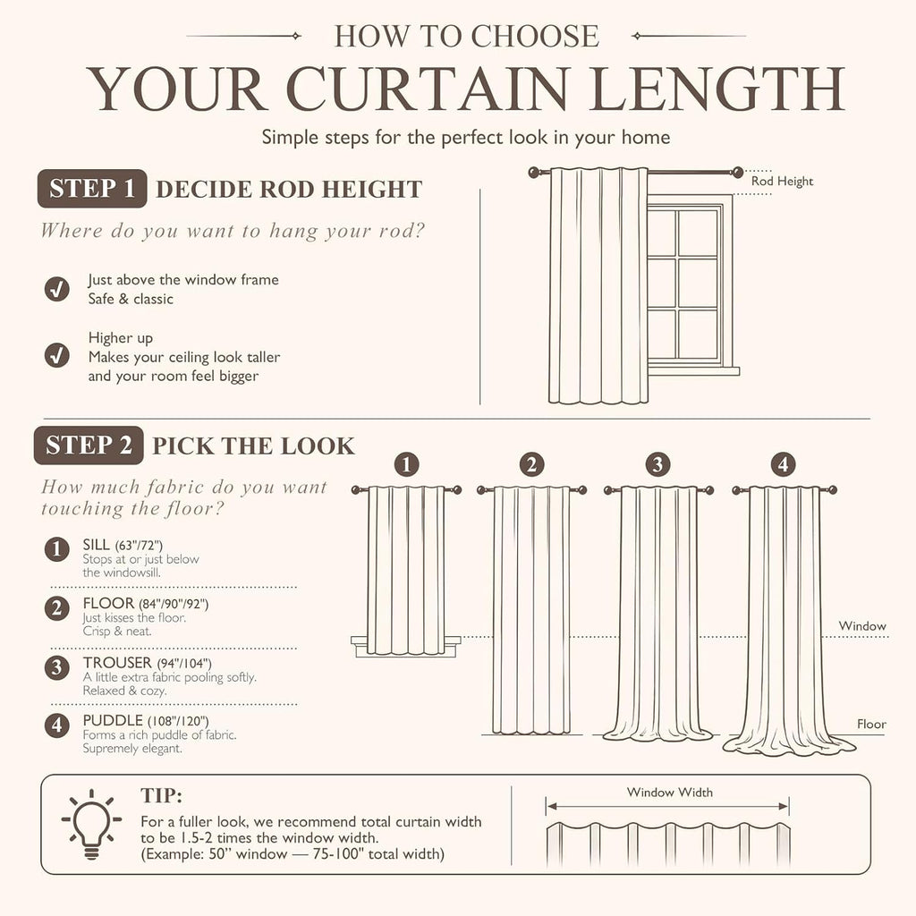 Vangao Taupe Floral Linen Curtains for Living Room 84L 2 Panels for Bedroom