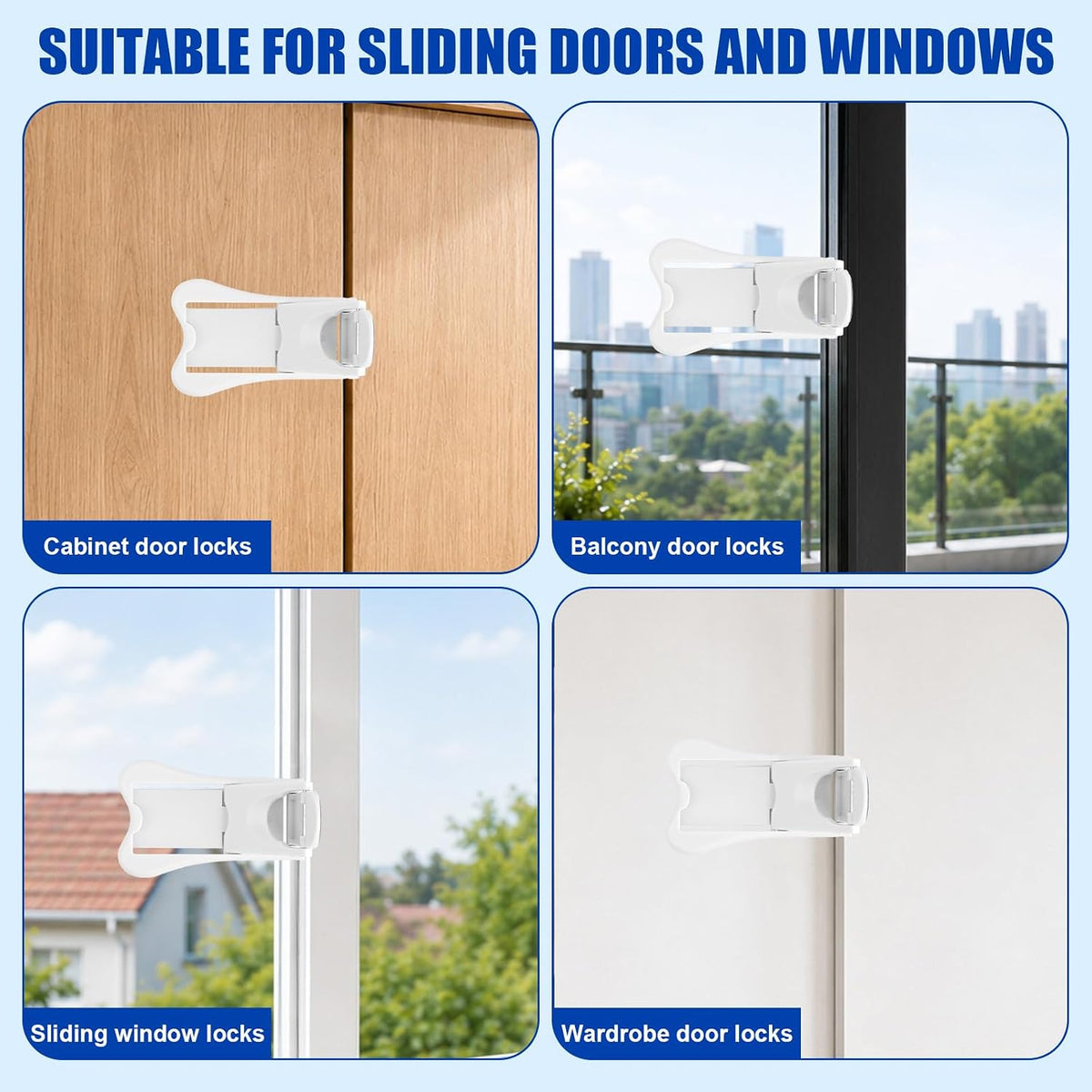 XIHIRCD 4pcs Sliding Door Kid Lock, Sliding Glass Patio Closet Door Lock