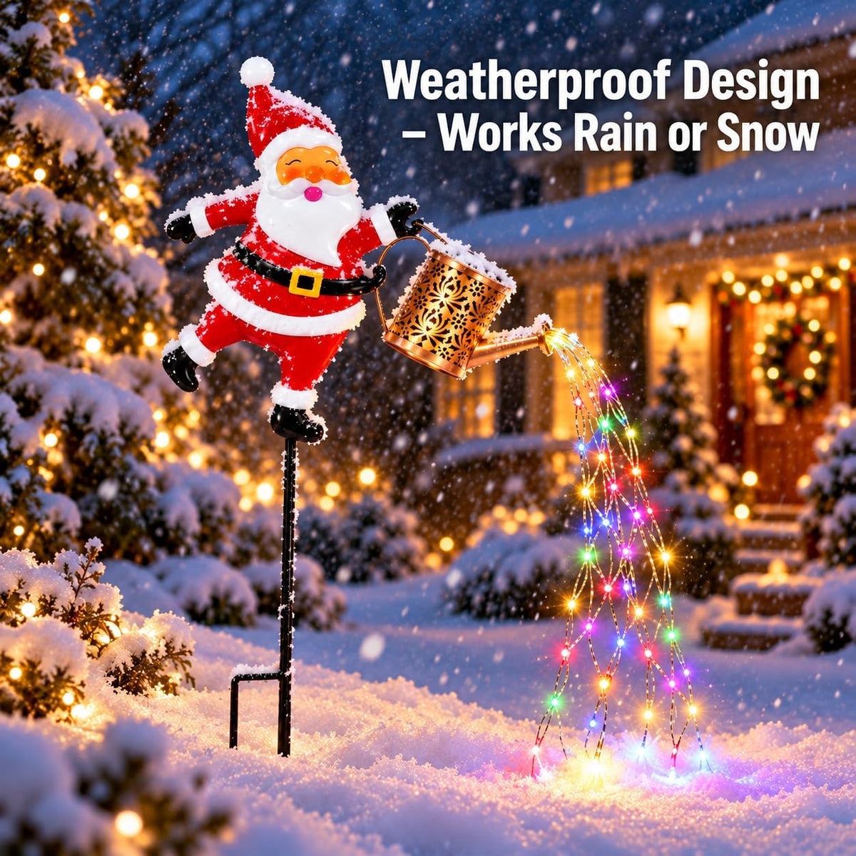 Christmas Solar Watering Can Lights Outdoor - Lighted Santa Claus Kettle Garden Stake Hanging Lantern, Waterproof Xmas LED Landscape Pathway Lights for Yard Lawn Patio Holiday Decor, Christmas Gifts