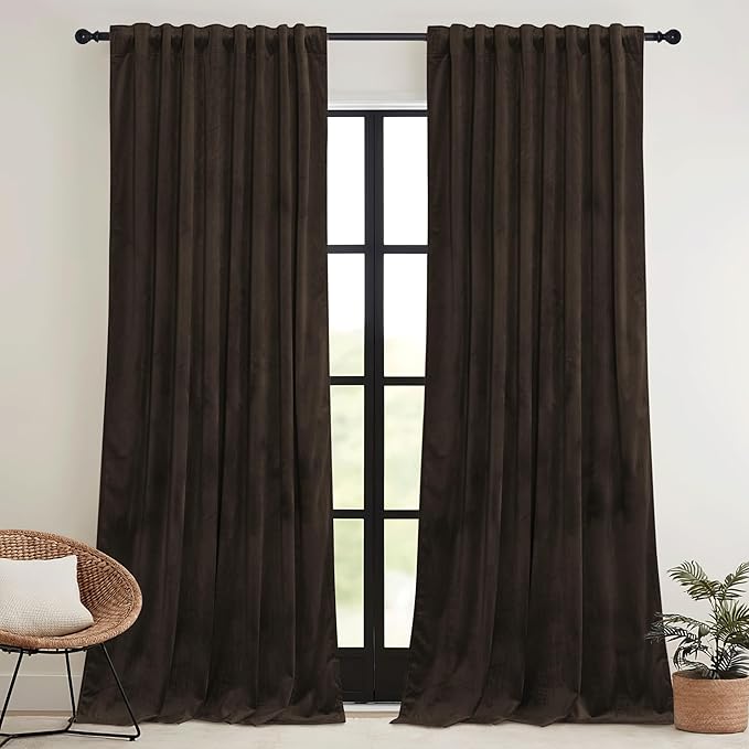 RYB HOME Brown Velvet Curtains 63 inches - Image 2