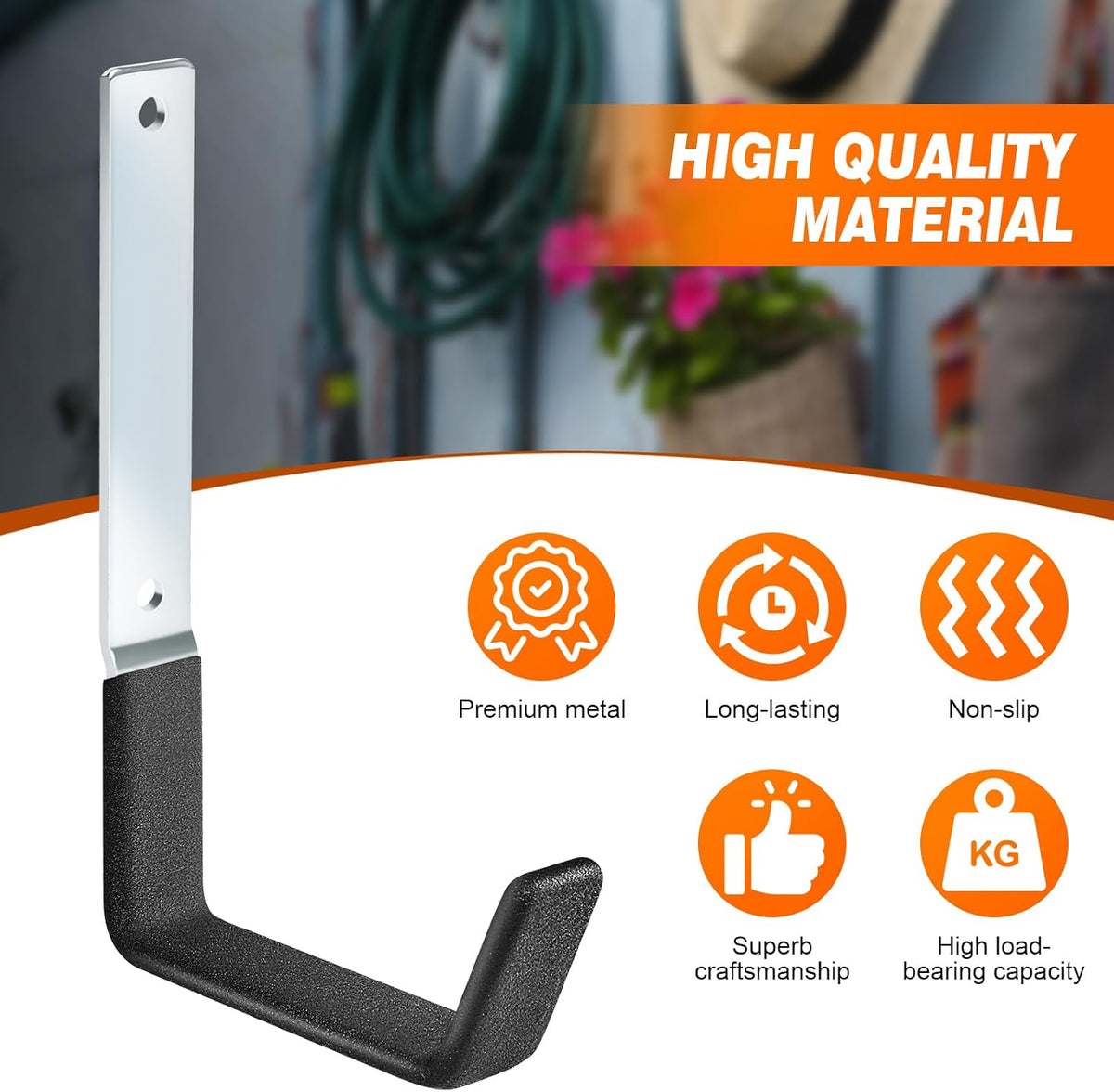 TVKB Garage Hooks Heavy Duty Bike Hooks for Garage Set of 8 Tool Organizers and Storage Wall Mount Storage Tool Holder Hanger for Ladder Garden Hose Shed Shop