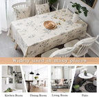 ColorBird Cotton Linen Floral Beige Rectangle Tablecloth Rustic Garden Natural Decorative Table Cover for Kitchen Dining Summer Picnic Indoor (Rectangle/Oblong, 55 x 102 Inch, Linen)