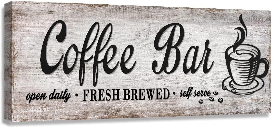 Rustic Wood Grain Coffee Station，Retro Coffee Bar Signs for Kitchen 6x17