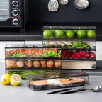 Transparent Flatware Tray Kitchen Drawer Organizer With Lid - Plastic Kitchen Cutlery Tray and Utensil Silverware Storage Container with Cover - Dinnerware Holder for Spoons Forks Knives