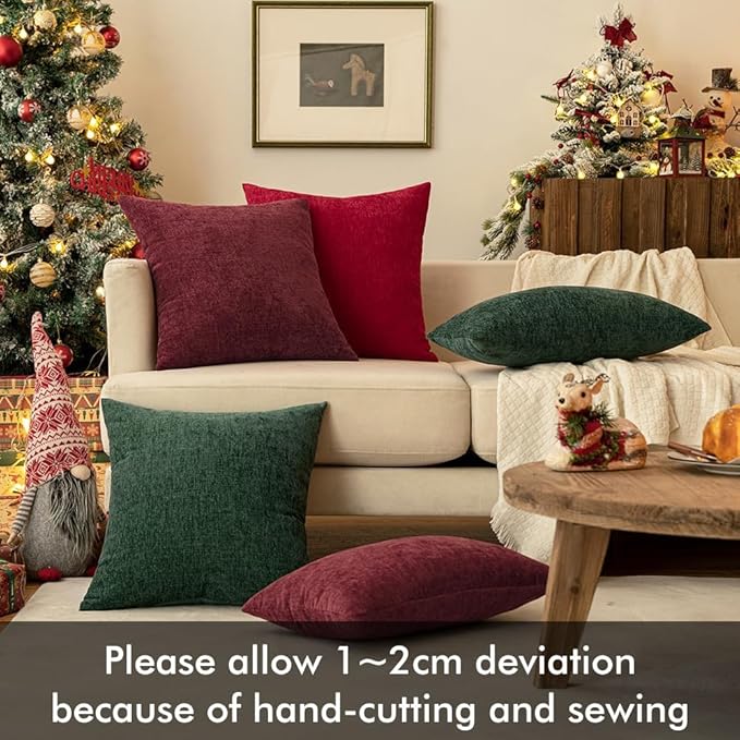 MIULEE Pack of 2 Green Throw Pillow Covers 16x16 Inch Soft Chenille Pillow - Image 6