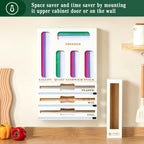 Calmbee 9 in 1 Bamboo Storage Bag Organizer for Kitchen Drawer – Plastic Wrap Dispenser with Cutter & Foil Organizer, Wooden Baggie Organizer for Sandwich, Snack, Gallon, Quart Sizes, White