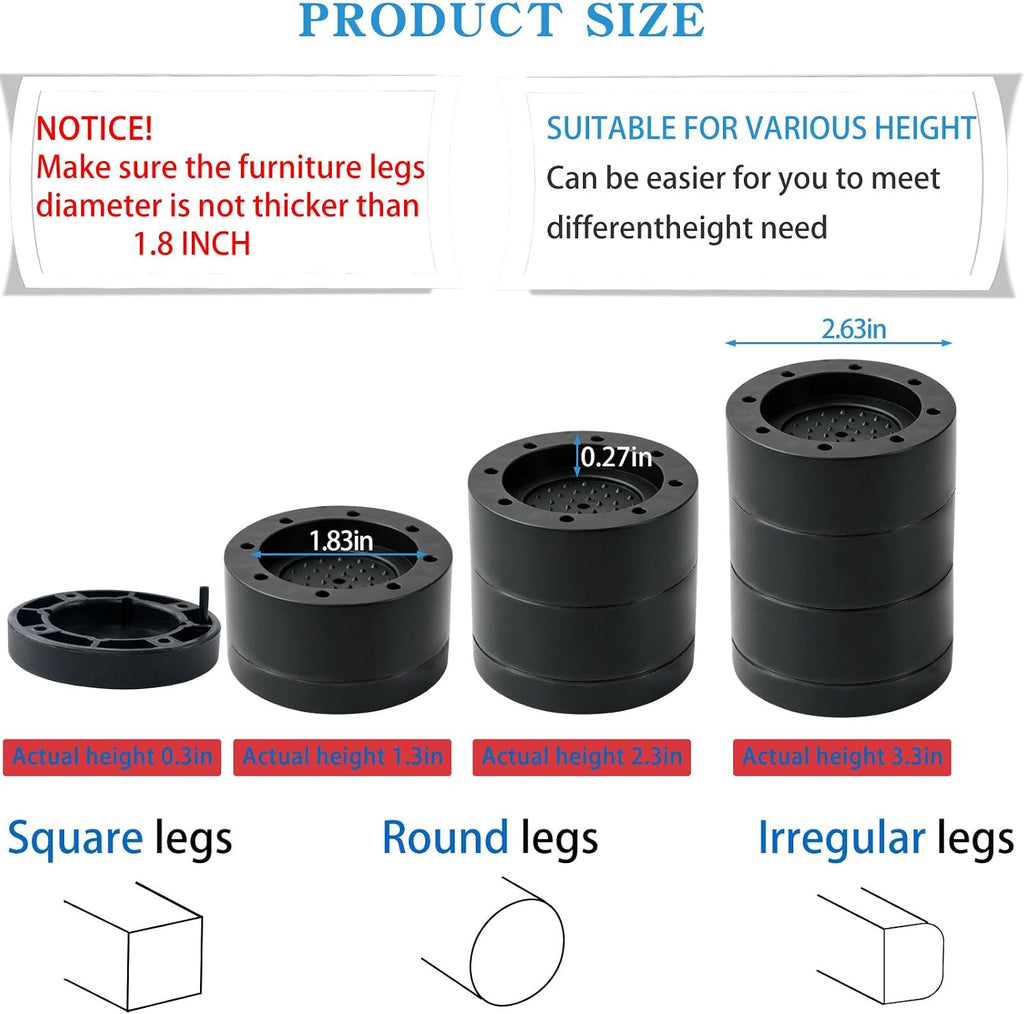 Bed Risers Adjustable Furniture Risers Heavy Duty Lifts Height 2 "