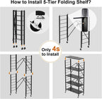 Himix 5-Tier Foldable Expandable Storage Shelves Wheels Kitchen 2-in-1 Rack