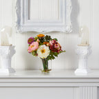 Nearly Natural 10 in Artificial Peony Arrangement in Glass Vase